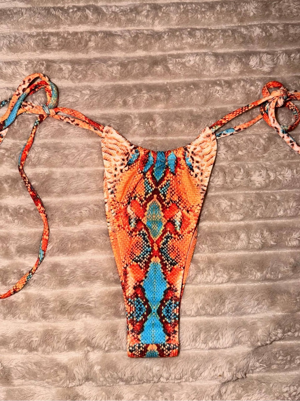 String Tie-Side Bikini in Orange and Beige - Picture 6 of 7